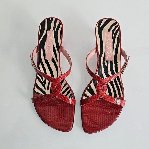 Escada Red Strappy Women's Sandals - Picture 2 of 10